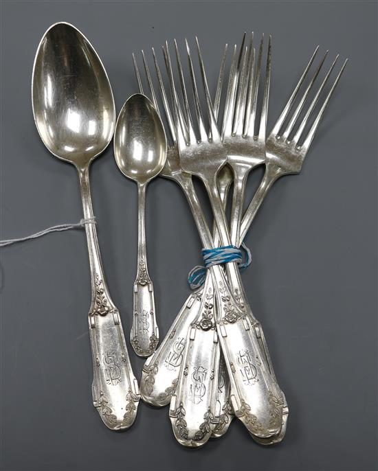Seven items of 800 standard white metal flatware, 14 oz.